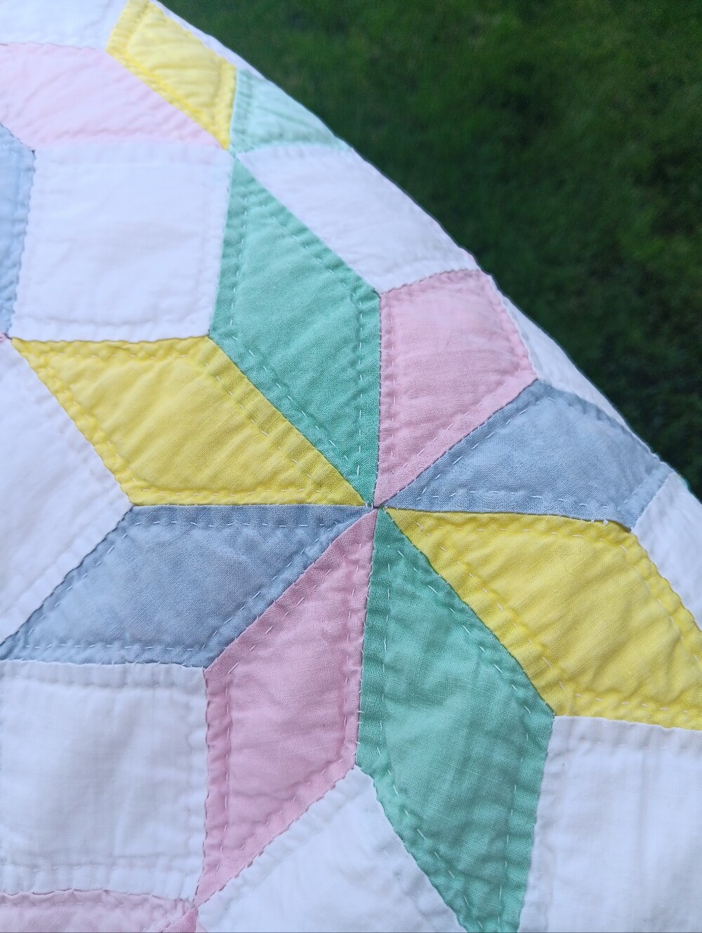 Antique Handstitched Pastel Patchwork Quilt - Picture 4 of 13